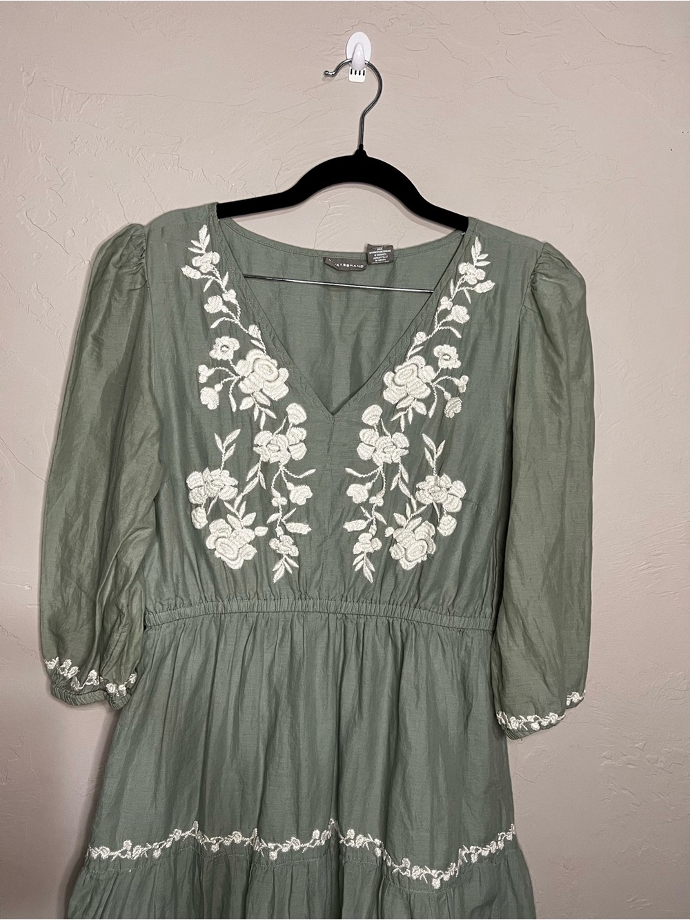 Lucky Brand Sage Green Floral Embroidered Cotton Boho Western Prairie Midi Dress - Picture 3 of 12